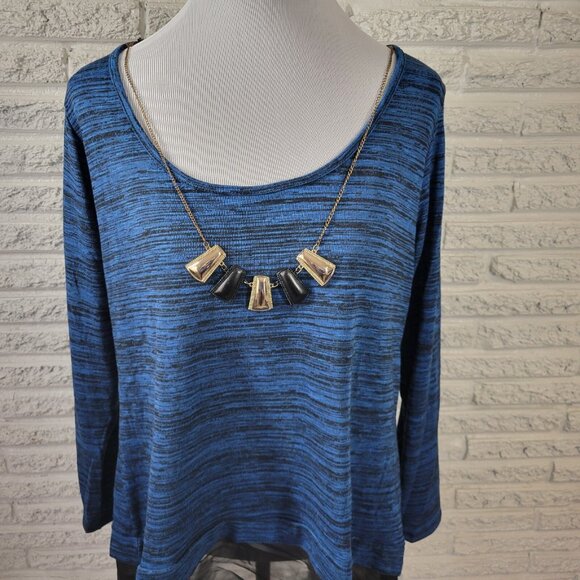 Bongo Womens Top 1X Plus Blue Heather with Necklace Chiffon Hem Knit BLU163E - Picture 3 of 9